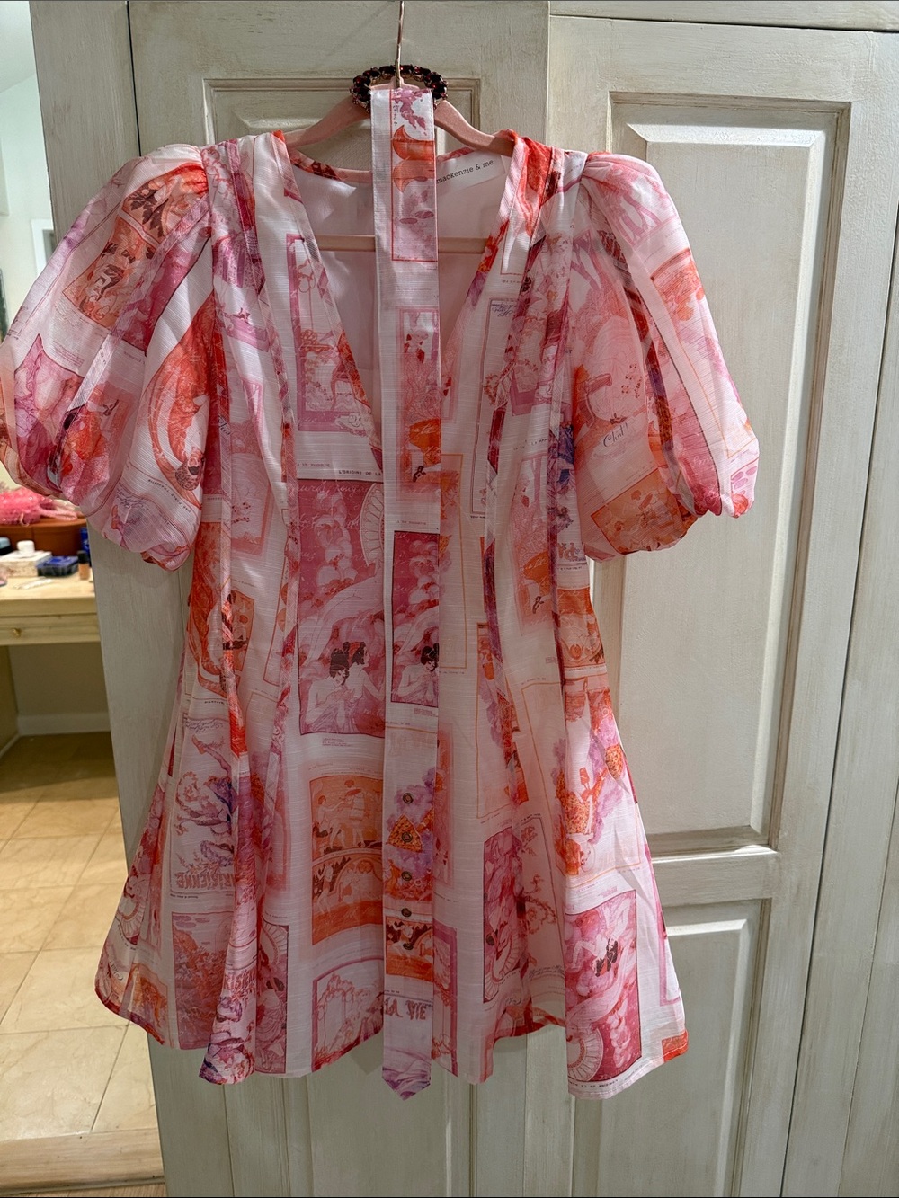 Pink & Coral Printed Puff-Sleeve Tunic